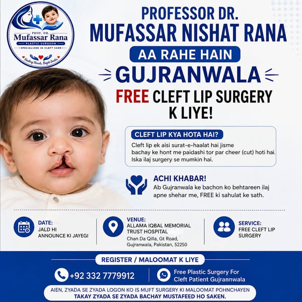 100% Free Cleft Lip & Palate Surgery Welfare Banner