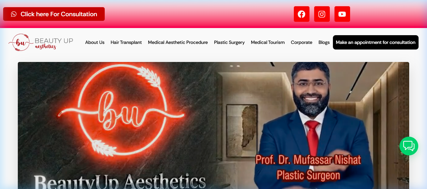 Beauty Up Aesthetics live website homepage in Gulberg 3 Lahore