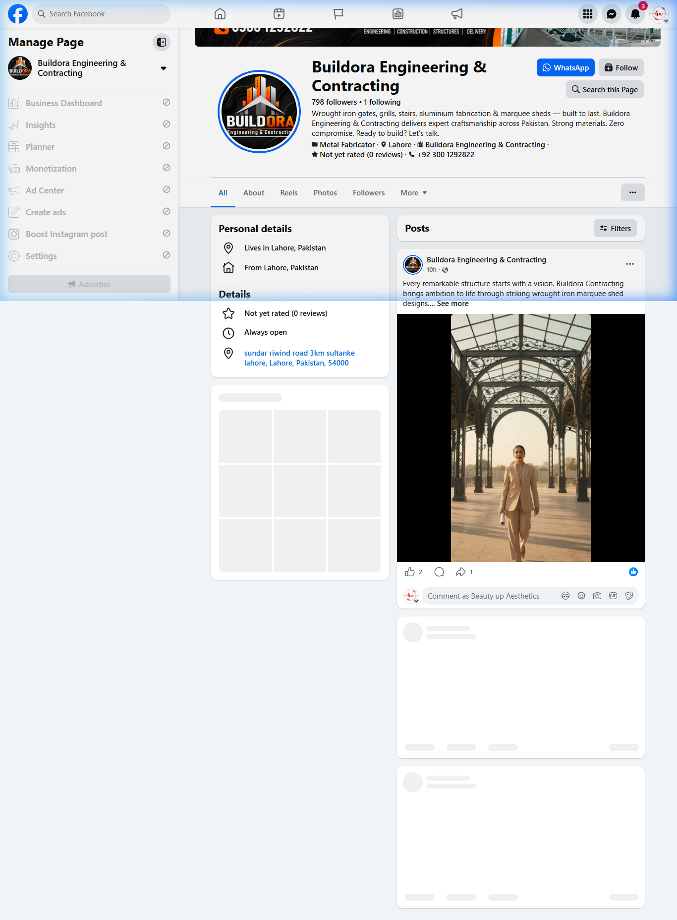 Buildora Engineering Facebook page screenshot