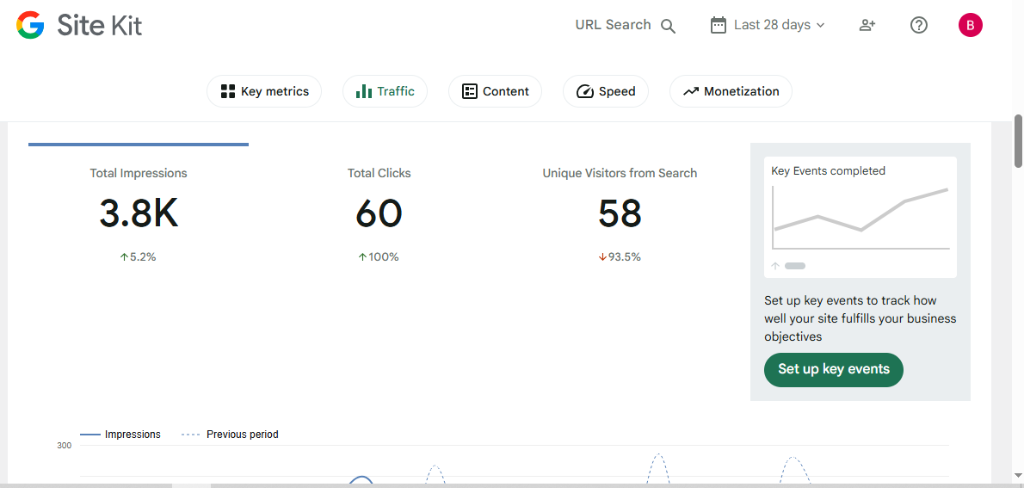 Google Site Kit 28 days search metrics